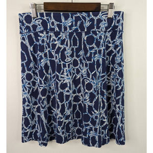 Lilly Pulitzer Womens M Brenna Navy Blue White Bamboo Fitted Mini Flare Skirt